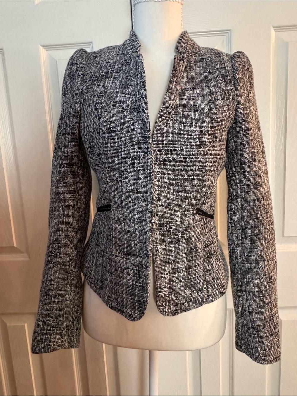 H&M Gray & Black Tweed Cropped Blazer
